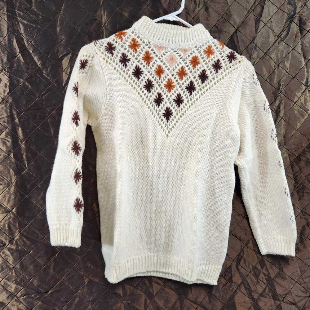 Vintage Jinbei Lambswool Knit Sweater w/ Diamond Starburst Pattern White